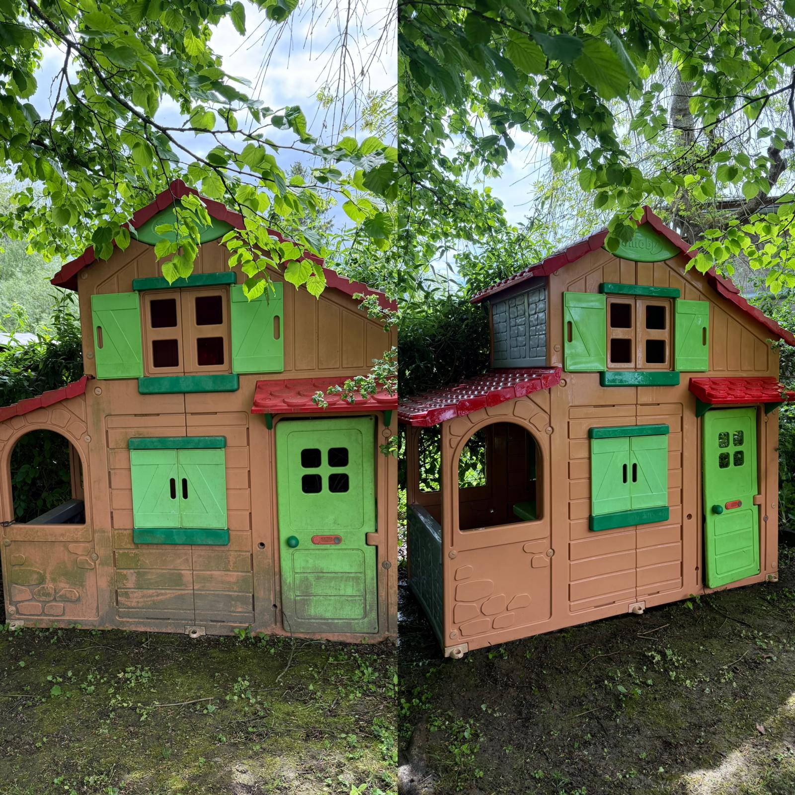 Kinderspielhaus im Garten vorher und nachher